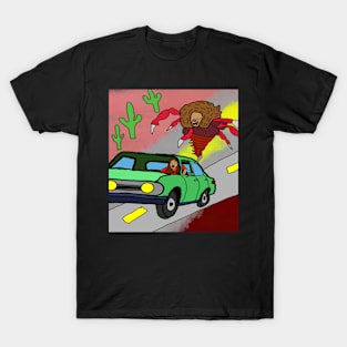 locust with lions head chasing woman in car T-Shirt